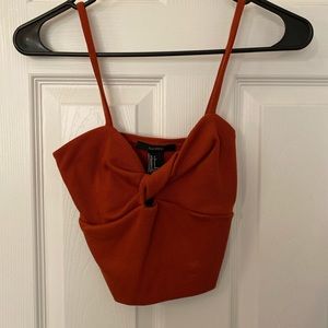 Burnt orange knotted ribbed crop top - forever 21